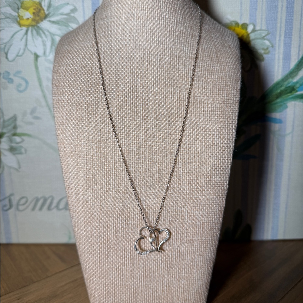 925 Double Heart CZ Women’s Necklace On Stainless Steel Chain